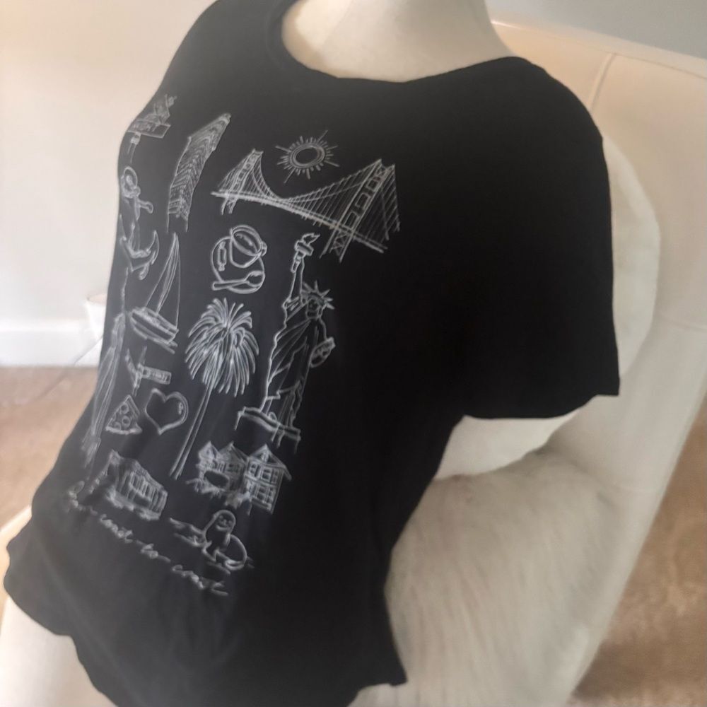 Black Graphic Tee with White Illustrations - Picture 4 of 5